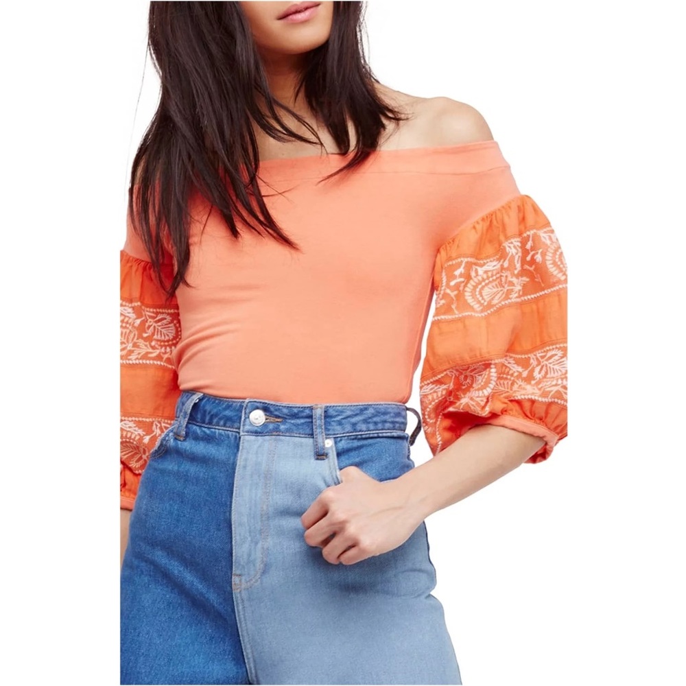 Free People Rock With It Embroidered Knit Blouse Small